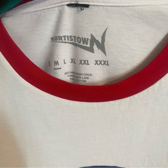 White and Red Graphic Kurtis Conner Kurtis town Merch Ringer T-Shirt - Picture 3 of 4